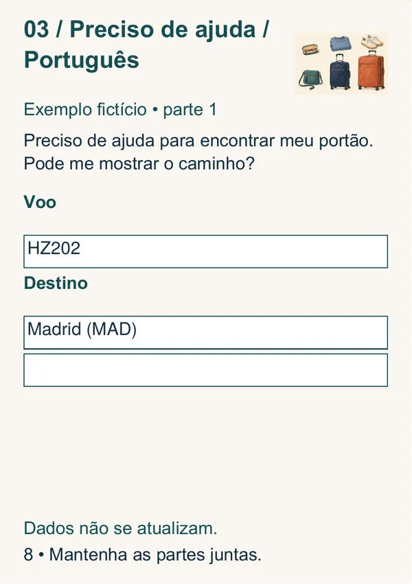 Card de consulta Preciso de ajuda, com exemplo fictício