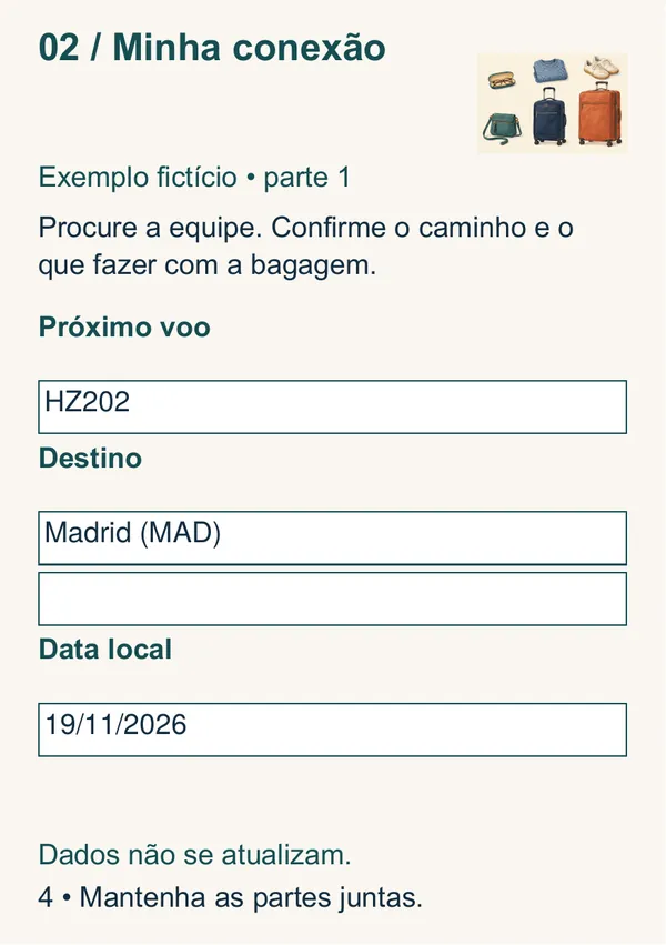 Card Minha conexão, com exemplo fictício de preenchimento