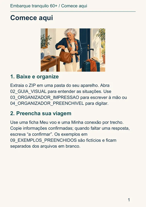 Página Comece aqui, com instruções para baixar, organizar e preencher