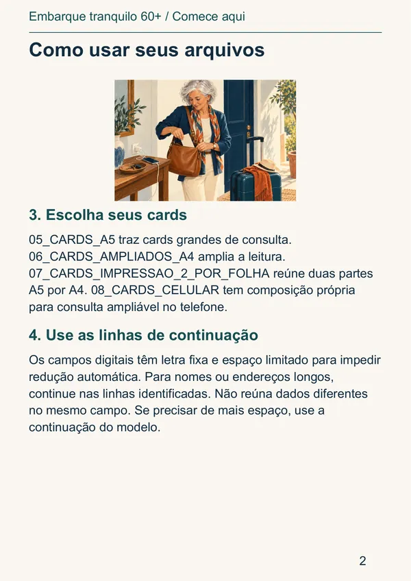 Página Como usar seus arquivos, com orientações sobre os cards