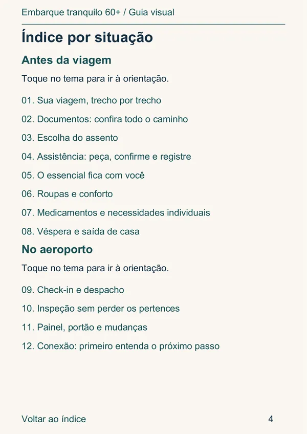 Página do guia: índice por situação